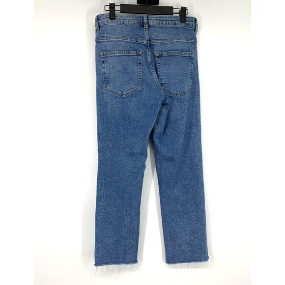 H&M Jeans Straight Leg Ankle Fray Hem Blue Denim Stretch - Picture 5 of 9